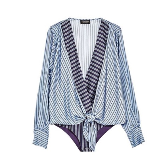 Zara Tops - Zara striped bodysuit with front knot